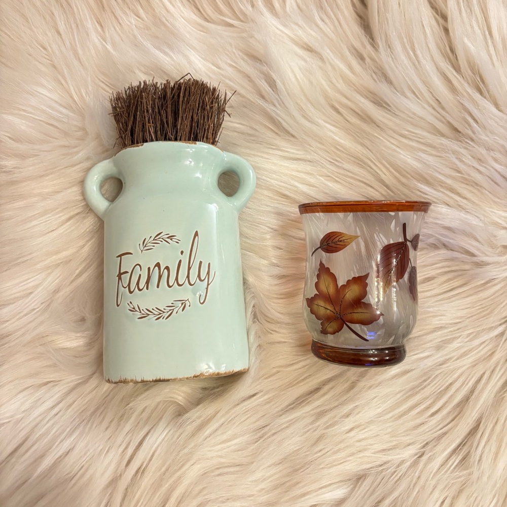 Autumn Fall ceramic decor Family vase and candle leaf  glass holder
